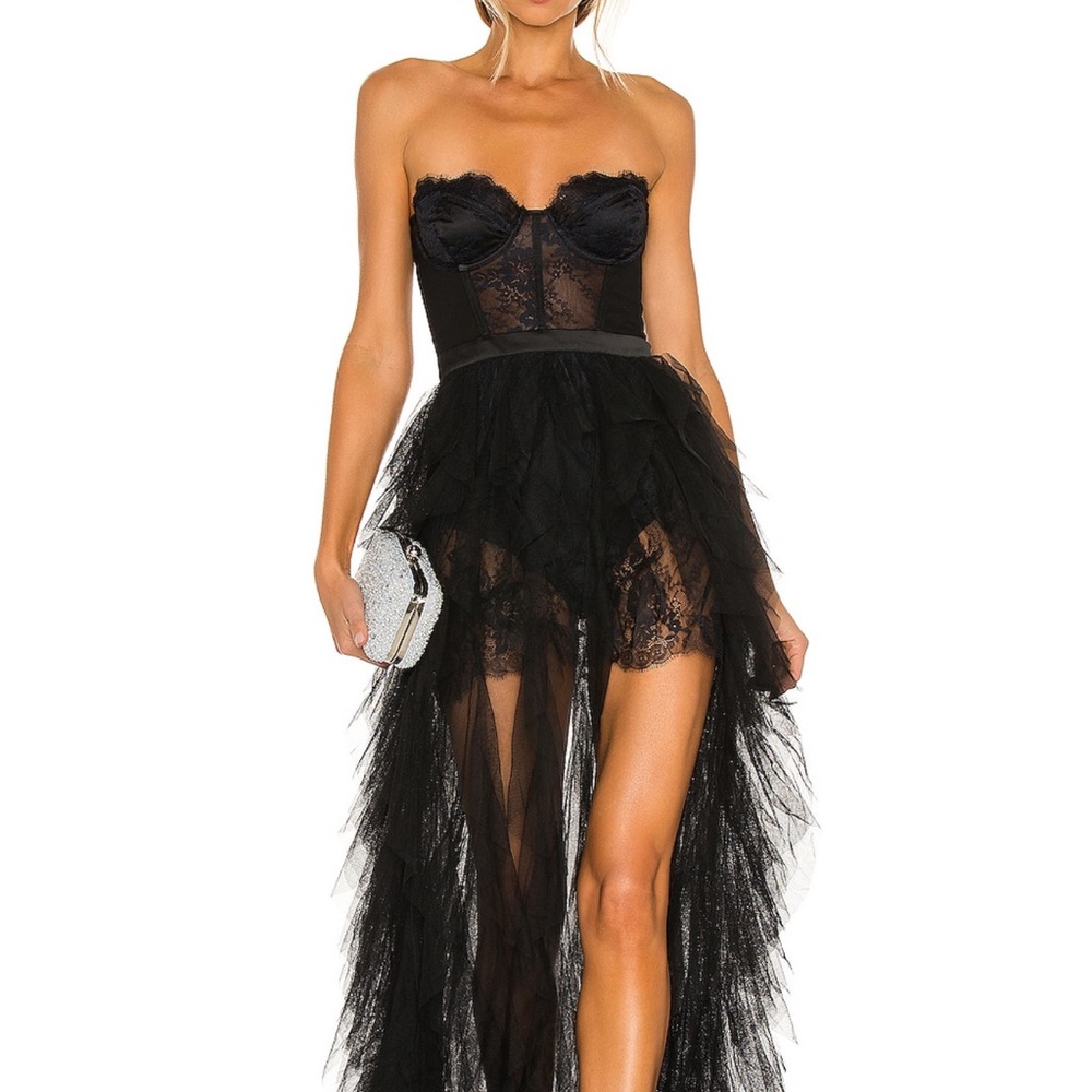 For Love And Lemons Black Tiered Asymmetrical Gown